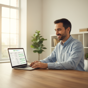 A parent feeling organized and in control while using the ParentingPath.net app, the best co-parenting app for families.